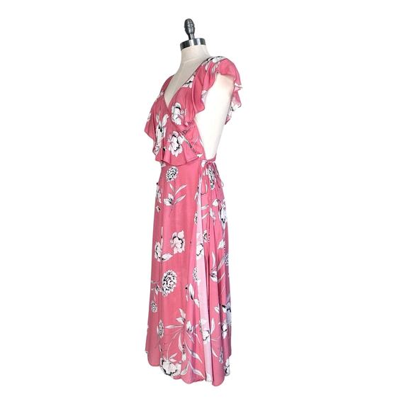 Anthropologie Yumi Kim Darby Wrap Midi Dress Rose Duet Bouquet Pink Floral - Picture 6 of 11